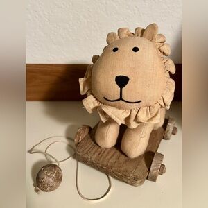 Restoration Hardware Chambray Lion Pull Toy